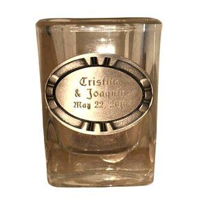 Personalized Glass Candle Holder W/ Cristina & Joaquin May 22 2010 Engraving 2.5